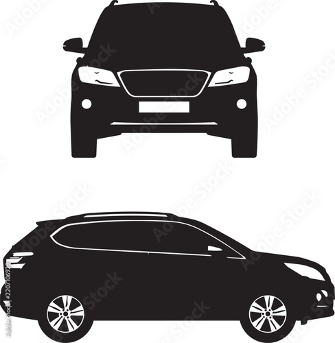 Modern Black SUV Car Front and Side View Isolated Vector Illustration