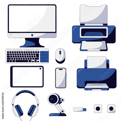 Modern Digital Office Equipment Vector Graphic