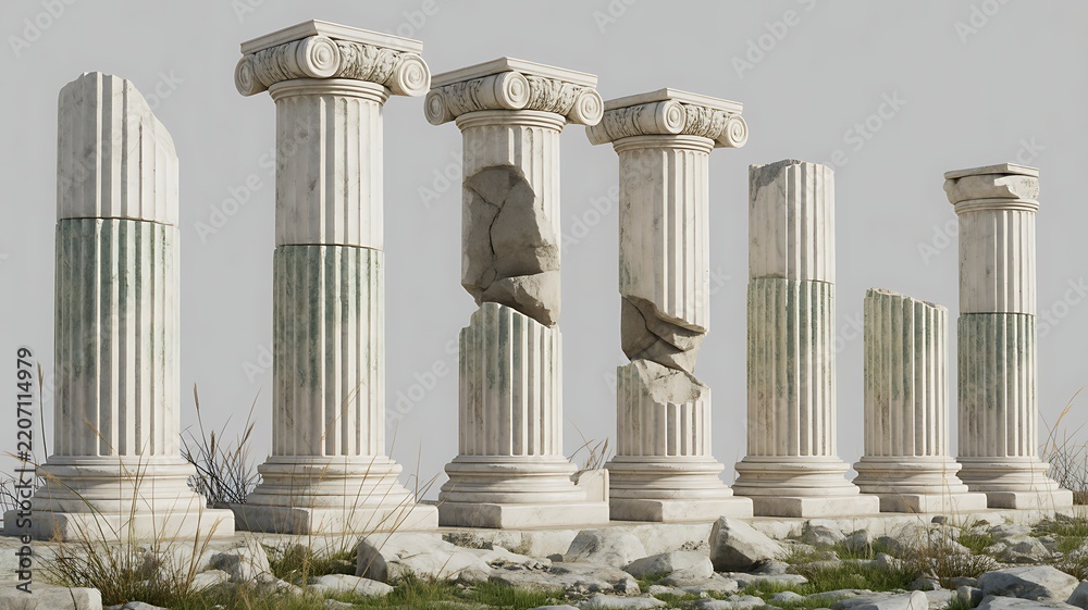 Obraz premium Set of ancient white classical columns in varying decay