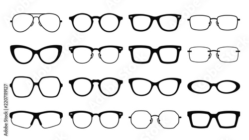 Set of various eyeglasses frames