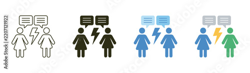 Interpersonal conflict icon set, multiple style collection, relationship disagreement tension argument communication dispute misunderstanding social interaction symbols