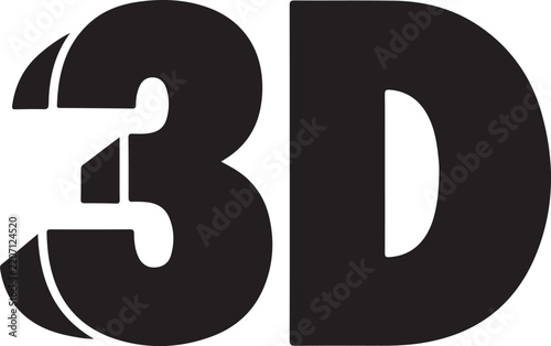 Bold black 3d text isolated on a white background representing depth and modern graphic design concepts