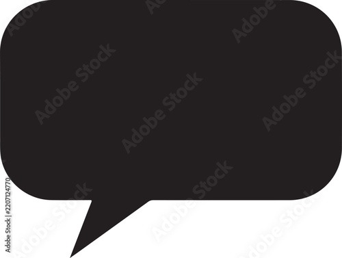 A simple black speech bubble icon representing communication chat messaging and social media interaction on white background