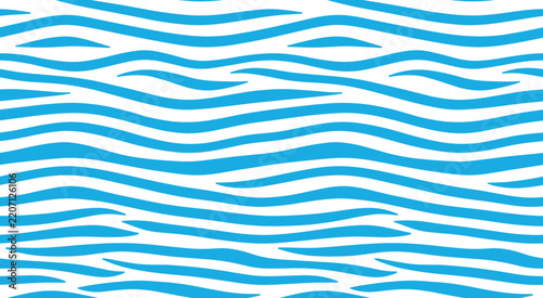 Seamless repeating pattern of blue wavy horizontal lines on a plain white background surface