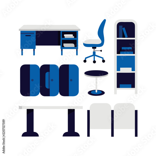Modern Office Furniture Elements Vector Graphic