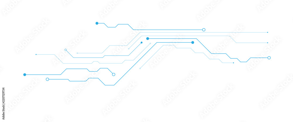 Obraz premium Blue circuit diagram on white background. High-tech circuit board connection system.Vector abstract technology on a white background.