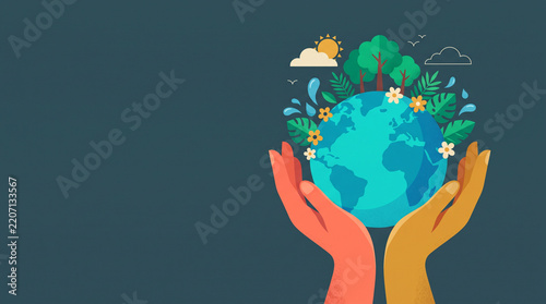 Ecology - Earth day -Modern flat vector concept illustration of a globe plated by trees. Creative landing web page illustartion