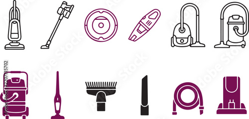  Vacuum Cleaner Accessory Vector Icons Set