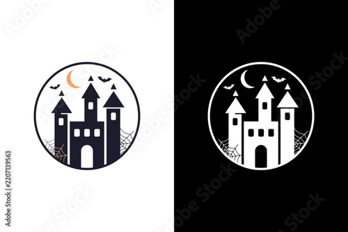Haunted house moon logo - halloween castle icon
