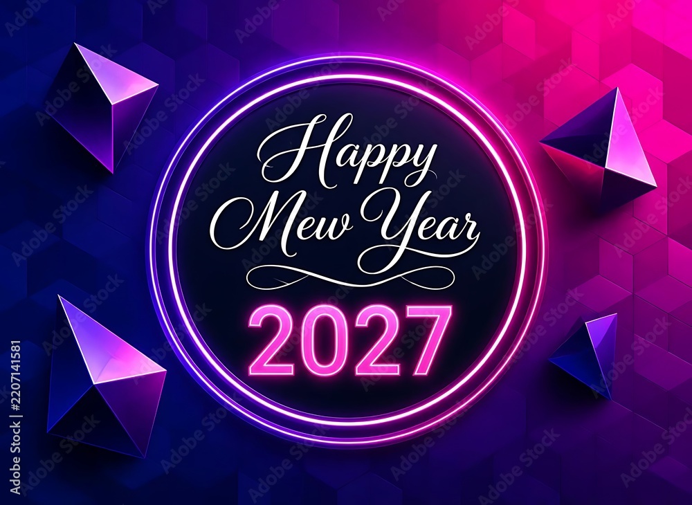 Obraz premium Happy new year 2027 abstract geometric polygon gradient background luxury graphic template
