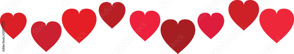 Obraz premium Red heart shapes in a row against a white background symbolizing love and romance for Valentine's Day celebrations