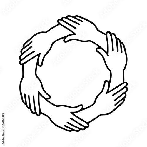 Unity Hands Circle Icon With Teamwork Vector Illustration Design Outline