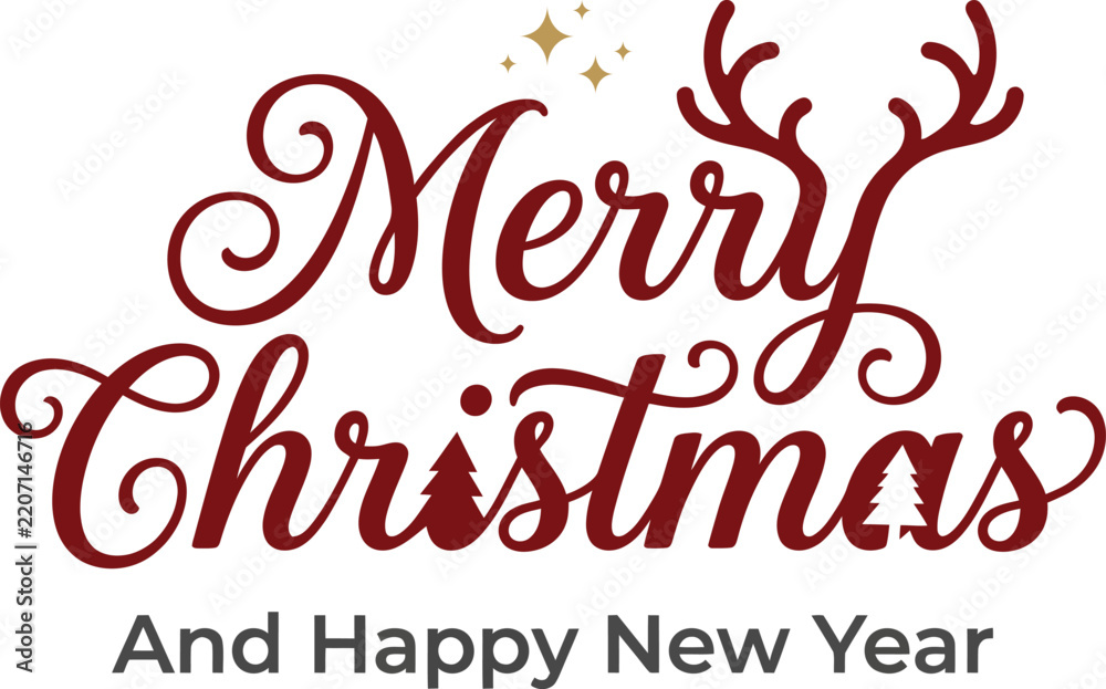 Fototapeta premium Merry christmas and happy new year greeting card text isolated on white background