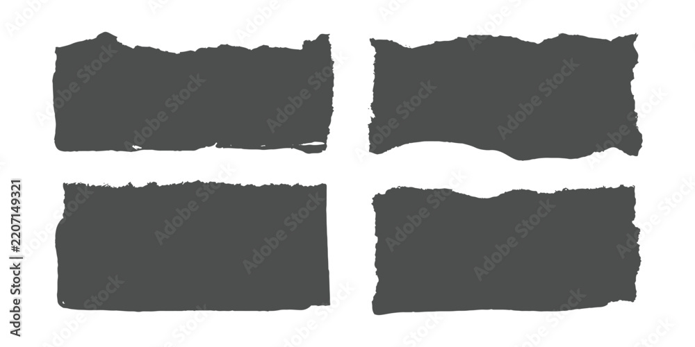 Fototapeta premium Collection of black torn paper scraps with rough edges and grunge texture vector illustration.