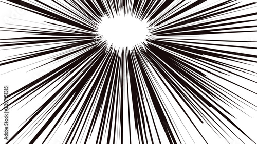 Black and white radial speed lines converging top right, manga comic action background vector