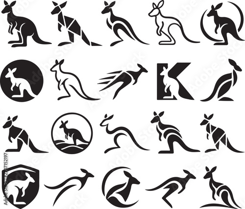 Minimal Kangaroo Silhouette Icon Collection Wildlife Animal Logo Set