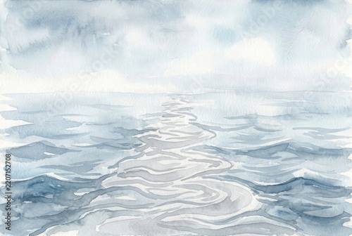 Gentle watercolor depiction of rippling water and sky.