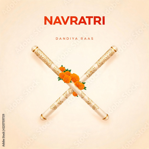 Happy Subh Navratri Dandiya Flower Minimal Clean Background Social Media Post