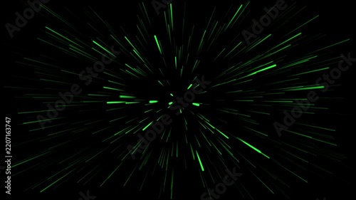 Abstract Green Light Streaks Speed Motion Graphics Background   Futuristic Green Hyperspace Warp Speed Particle Burst   