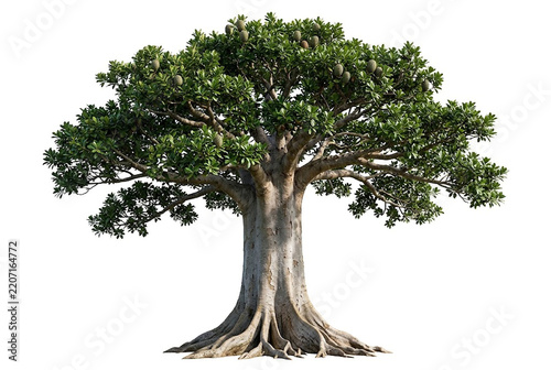 Ultra-realistic mature Kauri Pine (Agathis australis), colossal broad evergreen tree with an enormous straight cylindrical trunk, broad rounded crown of widely spreading branches