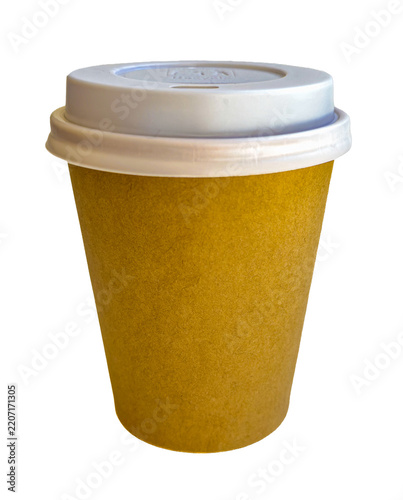 Disposable paper coffee cup with white lid