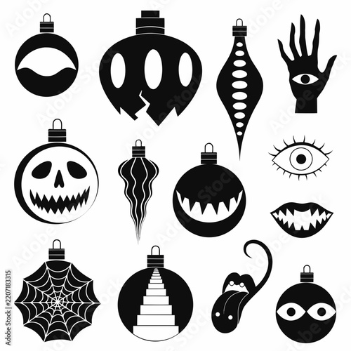 coloring page line art christmas icon set black vector