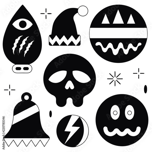 coloring page line art christmas icon set black vector