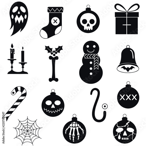 coloring page line art christmas icon set black vector