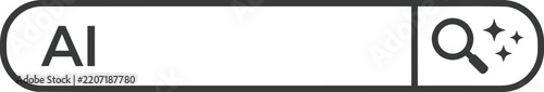 Black linear artificial intelligence search bar graphic element on transparent background.