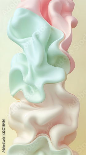 Vertical 3D fluid wavy shapes background in soft pastel colors