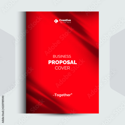 Modern business proposal document cover template with red wavy abstract background design