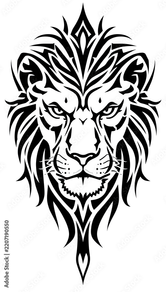 Fototapeta premium Tribal style lion head illustration black white