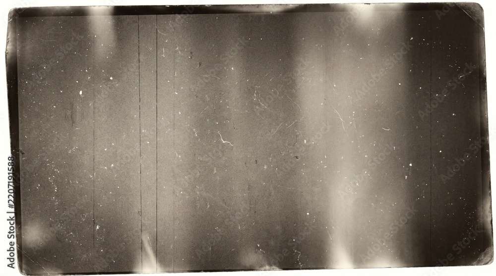 Obraz premium Old film texture with scratches, noise and light leaks. Realistic transparent overlay film texture in black-white, dust and grain. Distressed retro movie or photo negative effect of cinema nostalgia
