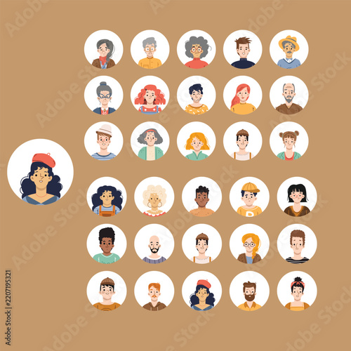 Diverse people avatar set vector round character icons for user profile collection
