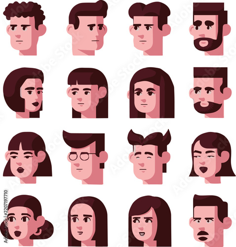 Avatar heads vector set of modern men and women character user profiles
