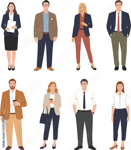  Set of professional business people character set, standing corporate men and women in vector style