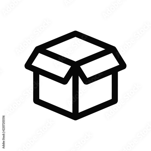 Open cardboard box icon in outline style on a white background