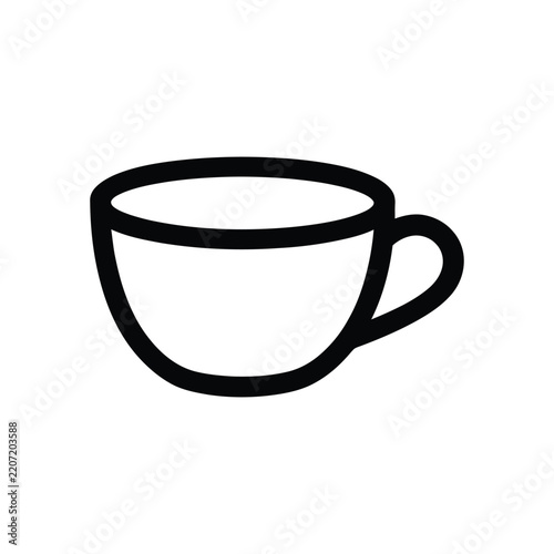 Simple black line art icon of a coffee cup on white background