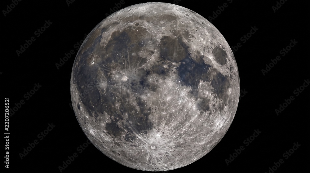 Fototapeta premium Ultra Detailed Full Moon Phase with Realistic Cratered Lunar Surface Isolated on Black Background