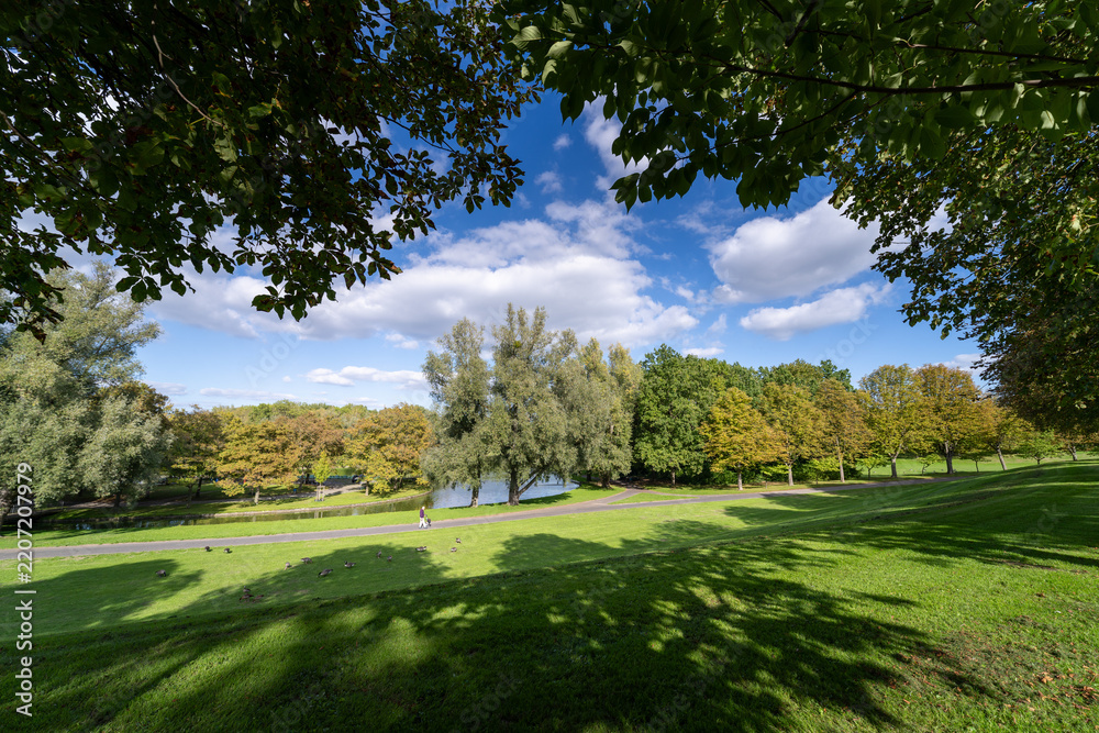 Fototapeta premium Park mit See im Sommer