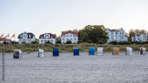 Beach chairs and resort villas on the beach of Bansin, Usedom 
