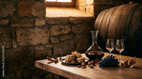Autumn wine table in a Moldovan cellar alcove