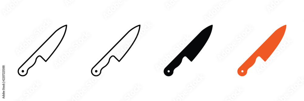 Obraz premium Kitchen knife icons depicting culinary utensils for food preparation, cooking, chopping, slicing, cutting, and professional kitchen activities