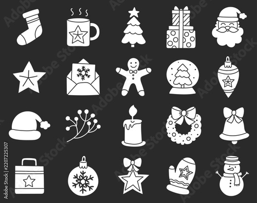 Set of Christmas icons. Hand drawn holiday elements. Vector illustration