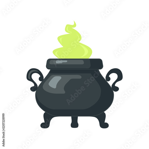Cartoon witch cauldron with green potion