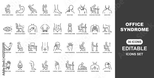 Office syndrome thin line icon . Editable stroke . Vector