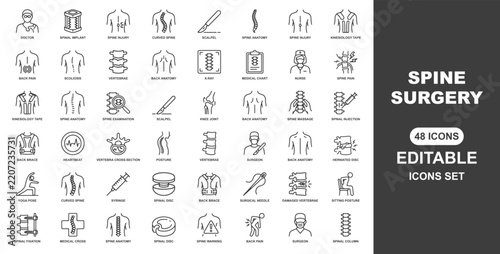 Spine surgery thin line icon . Editable stroke . Vector