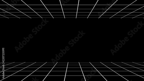 Retro Futuristic Digital Grid with Blue Heartbeat Pulse Line on Black Background