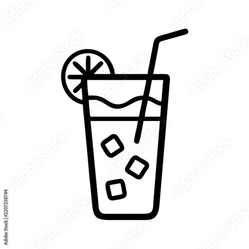 Iced tea glass with lemon and straw for cafe or restaurant menu.