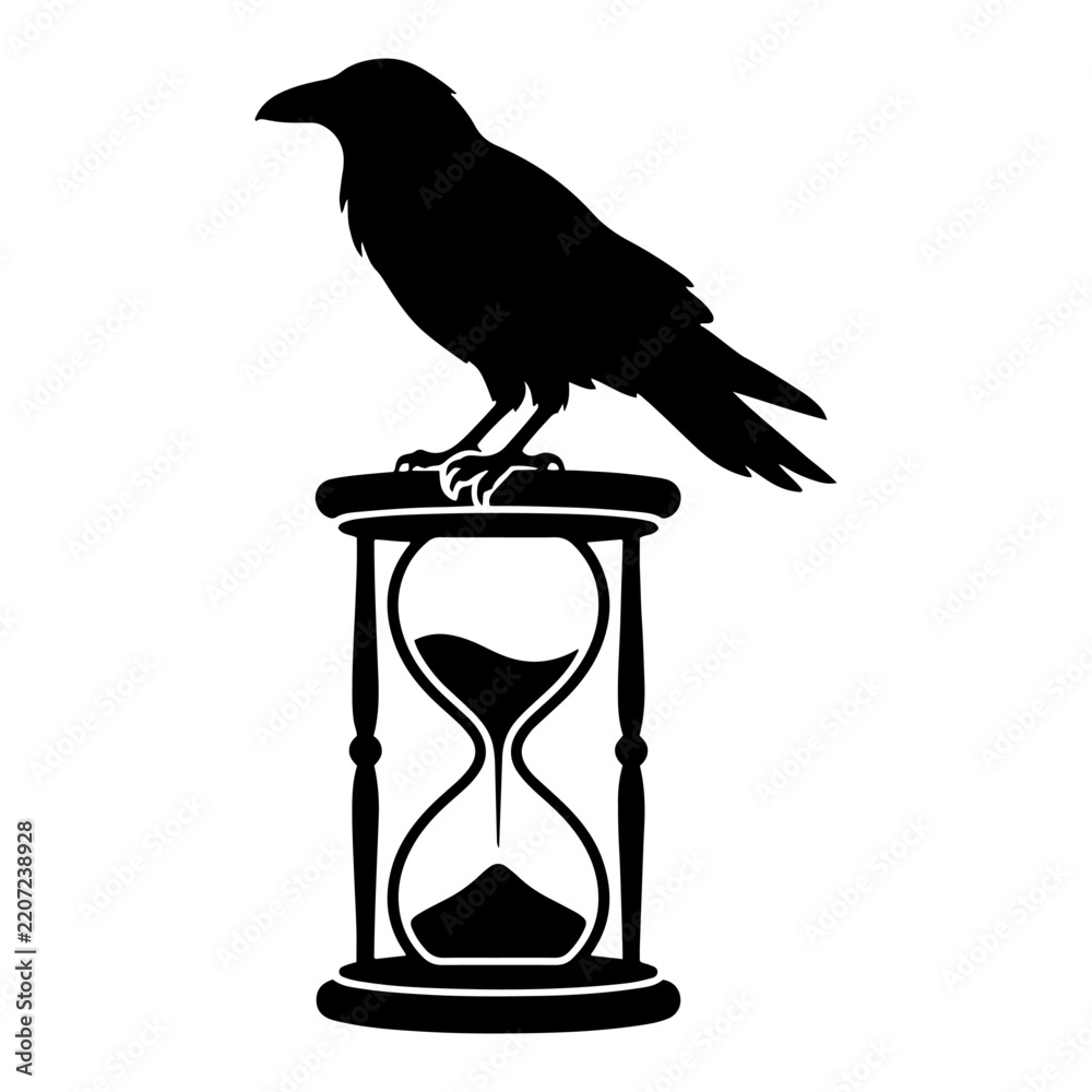 Obraz premium Raven perched on top of vintage hourglass silhouette style